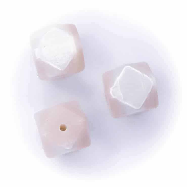 Silicone Beads Metallic Beige White Hexagon