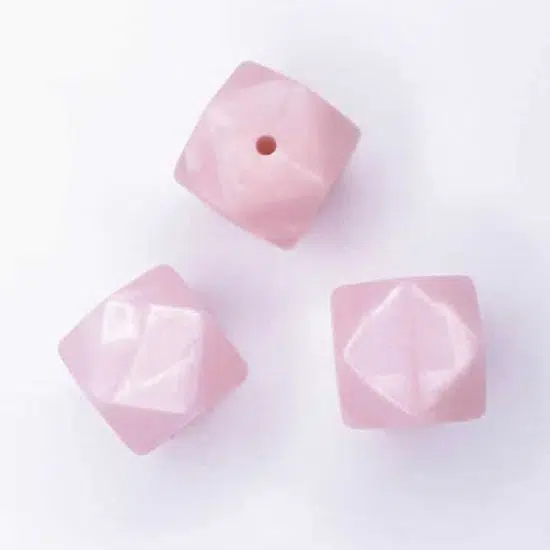 Siliconen kralen Metallic Licht Roze Hexagon