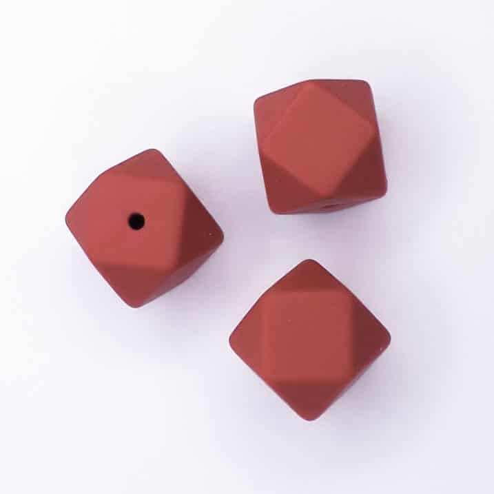 Silicone Beads Rust Red Hexagon