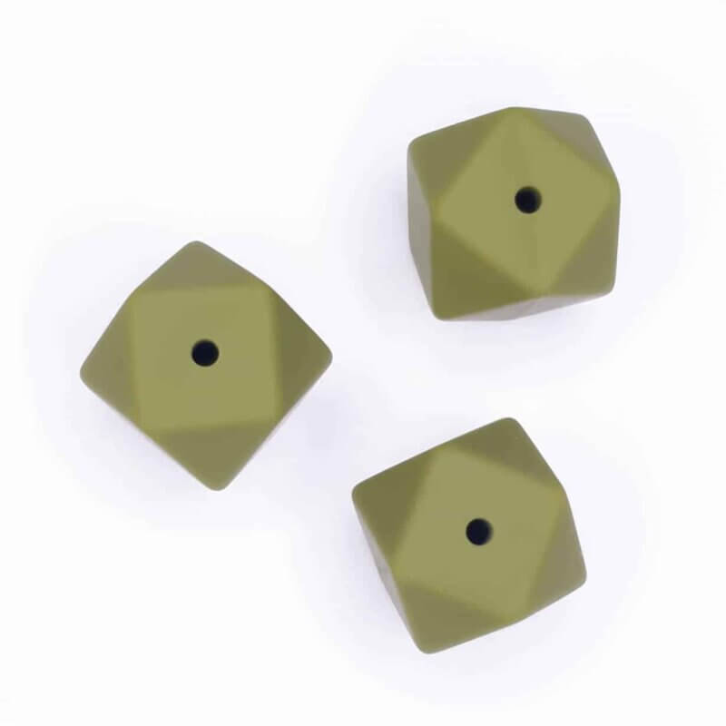 Silicone beads hexagon 17 mm olive green