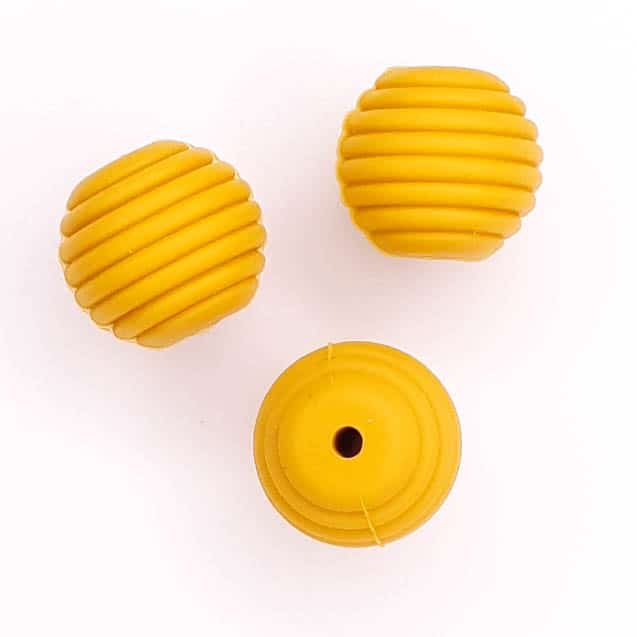 Perles en silicone nid d'abeille 16 mm ocre moutarde jaune