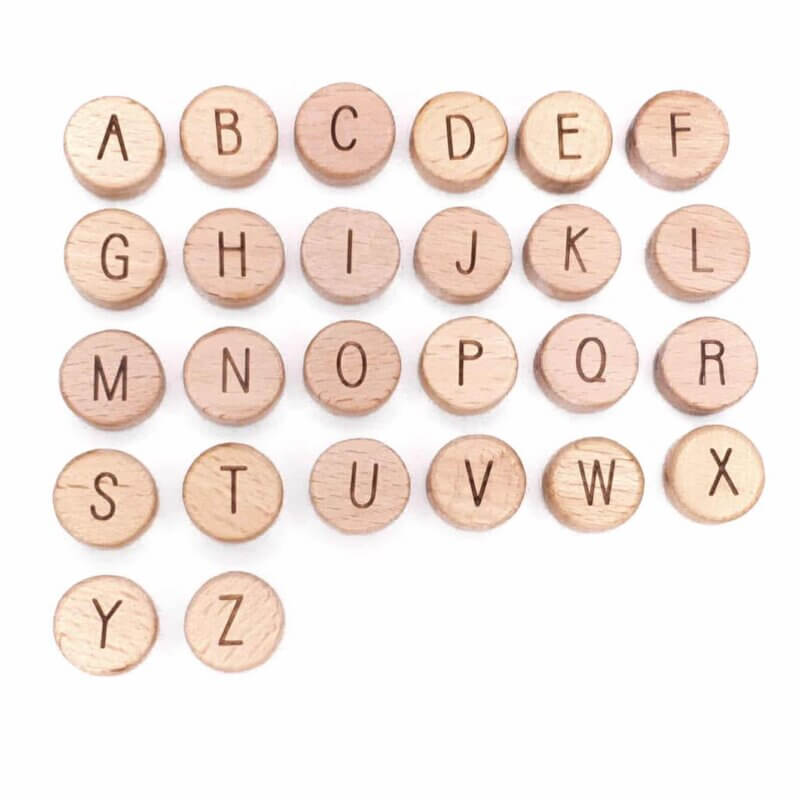 Wooden letter beads round 14 mm