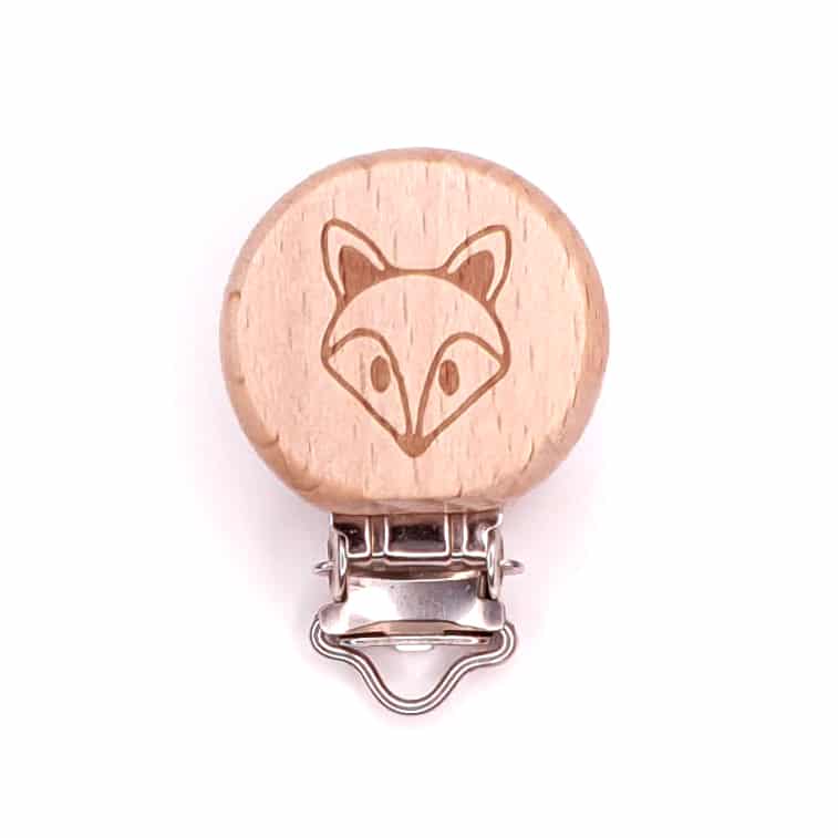 Wooden Pacifier Clip fox engraved