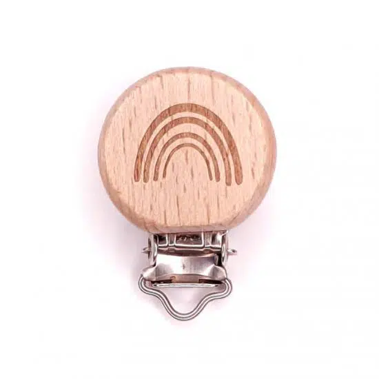 Houten speenclip regenboog gegraveerd