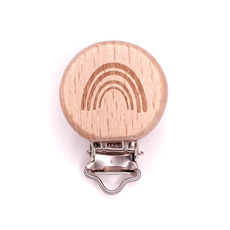 Houten speenclip regenboog gegraveerd