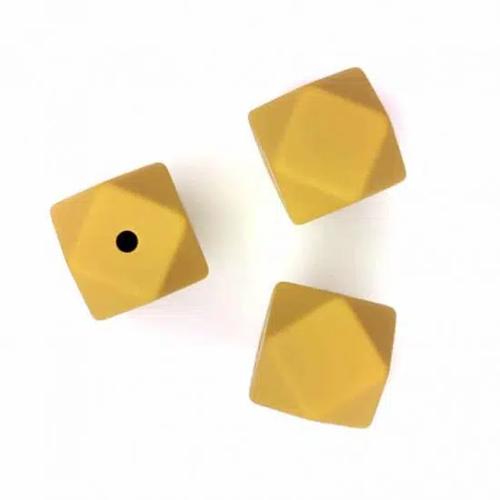Siliconen kralen hexagon 14 mm oker geel