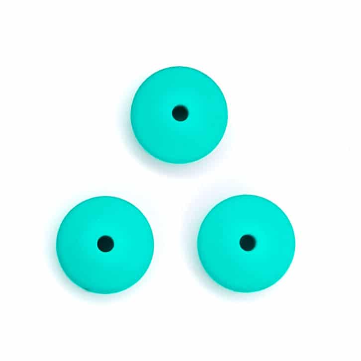 Perles en silicone ovales discus 15 mm vert d'eau