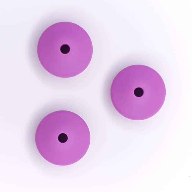 Perles de silicone ovales disque 15 mm violet