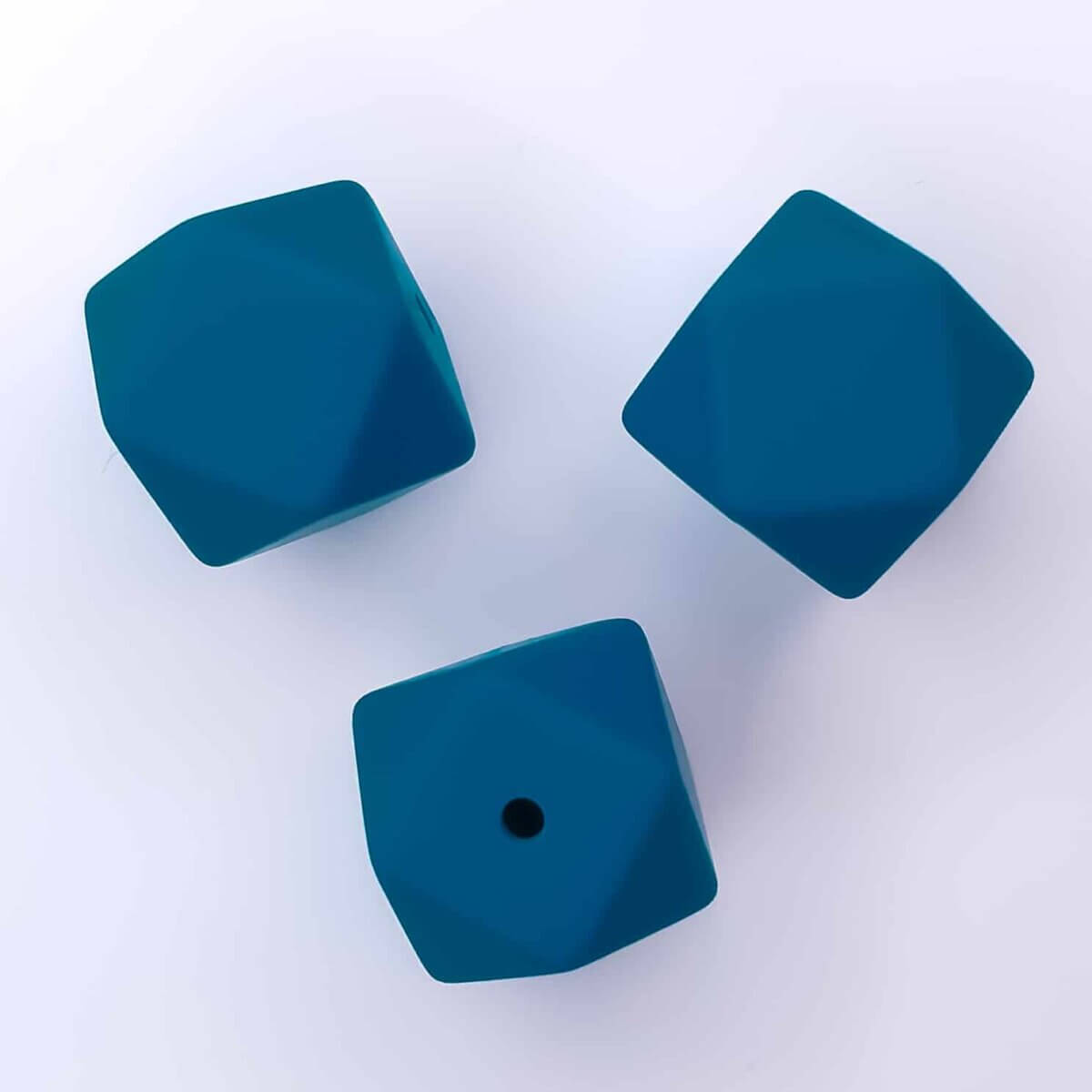 Silicone beads teal blue hexagon 17 mm