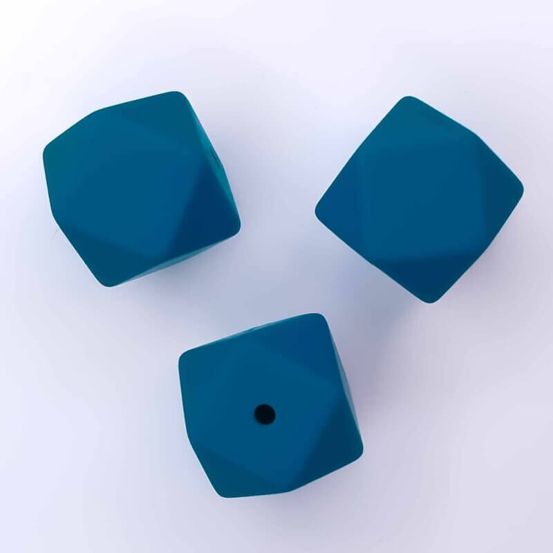 Silicone beads teal blue hexagon 17 mm