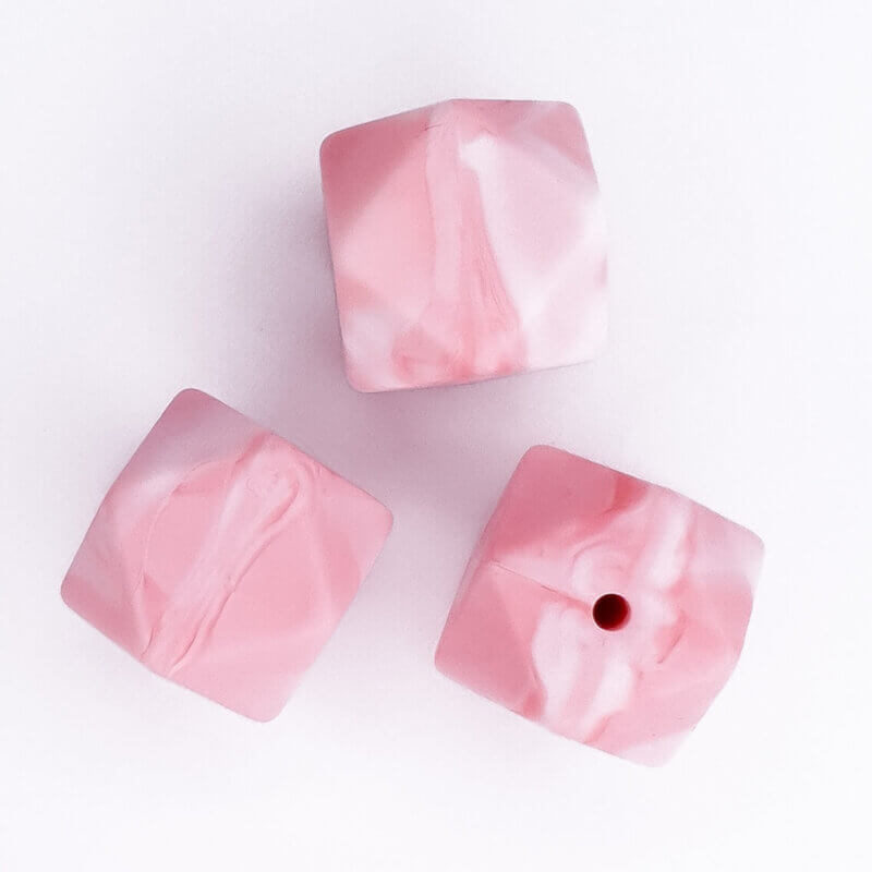 Silicone beads hexagon 17 mm marble deep pink