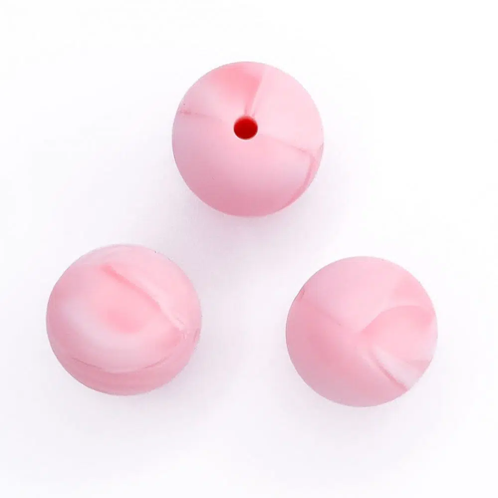 Siliconen kralen 16 mm marmer diep roze
