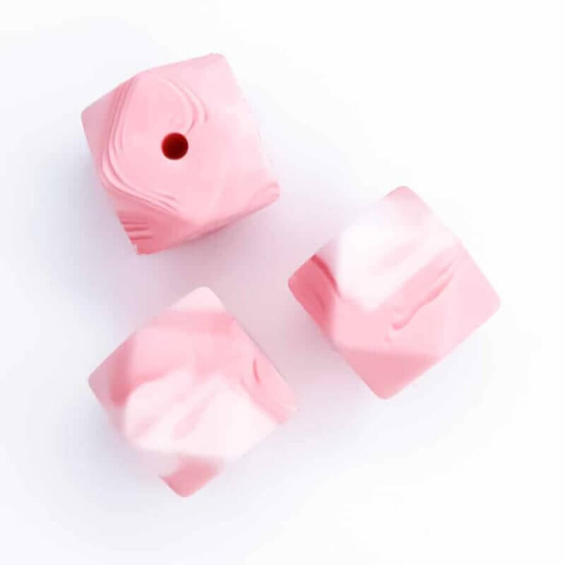 Silikonperlen sechseckig 14 mm tief rosa