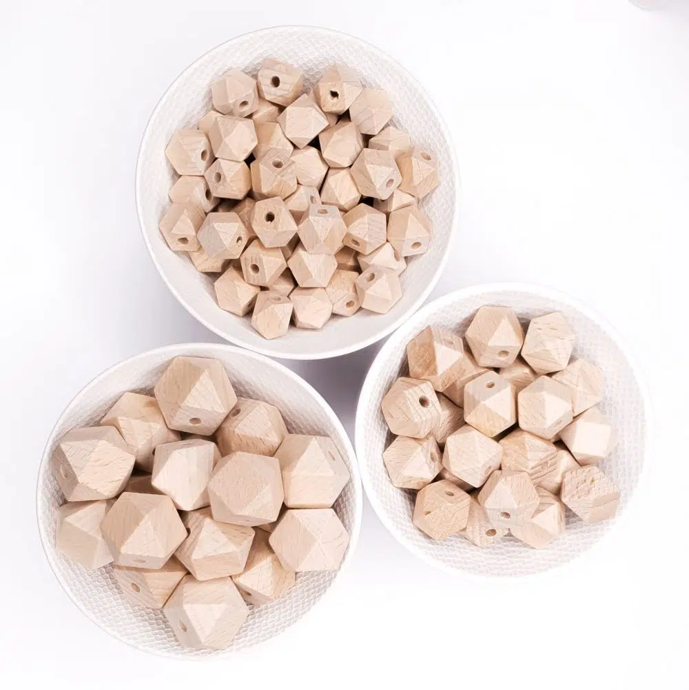 Beukenhout hexagon assortiment bijtspeelgoed baby bijtring wagenspanner NEN certficering veilig