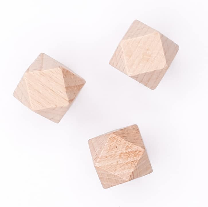 Beech wood bead hexagon 20 mm baby teething toy NEN CE safe baby teething ring pram string