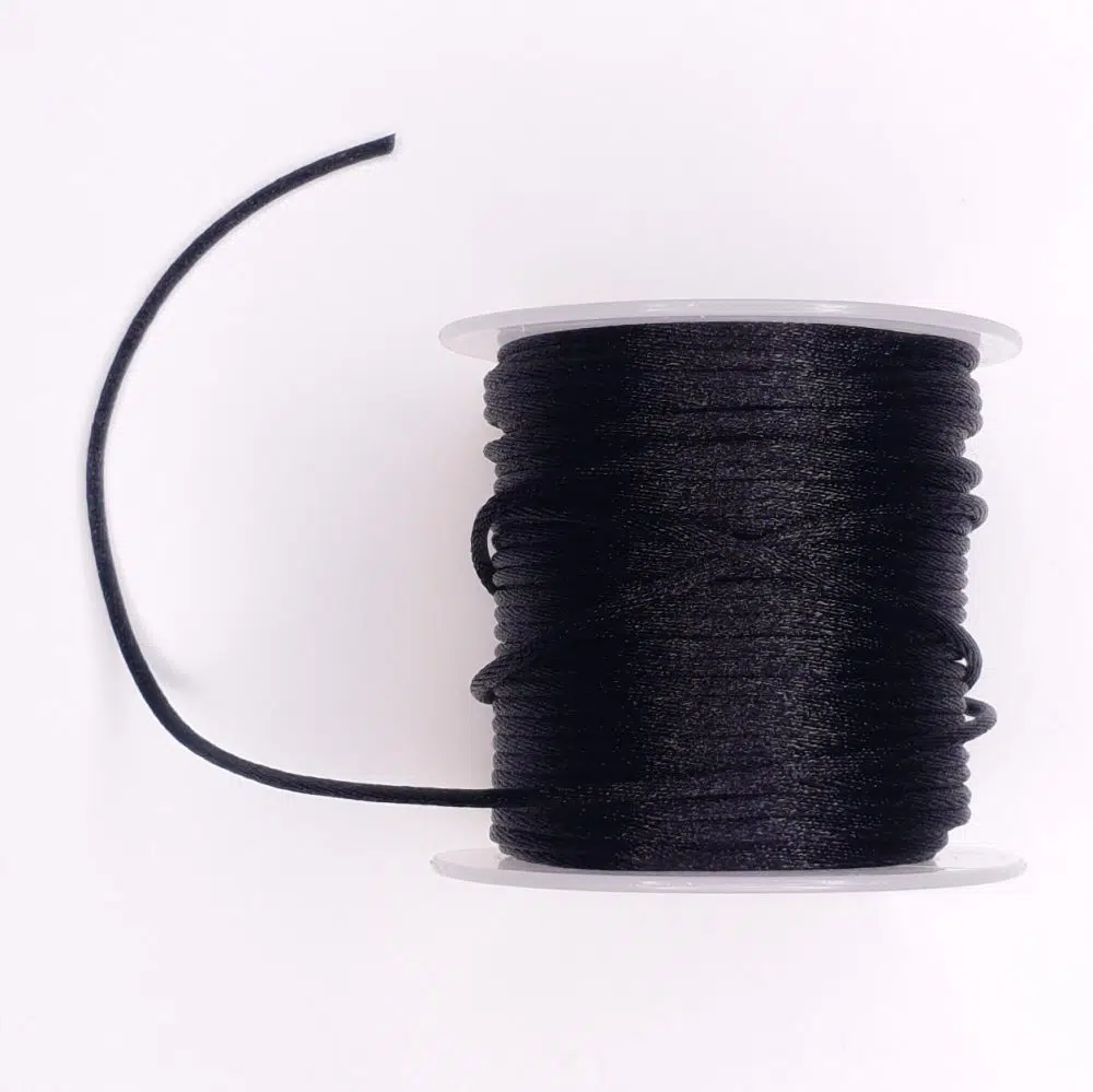 Satijnkoord 2 mm zwart bijtring speenkoord wagenspanner sleutelhanger wagenhanger