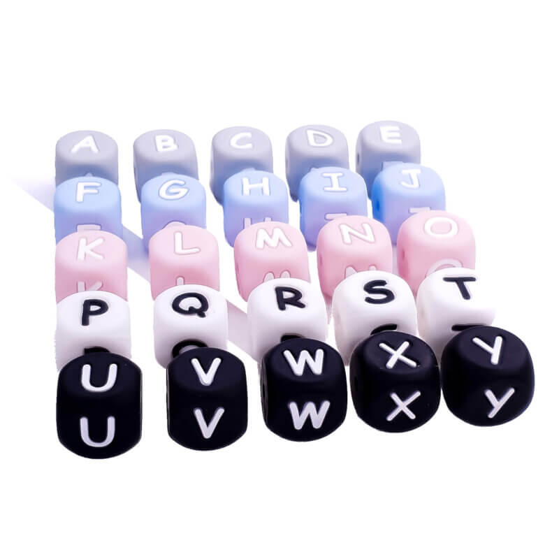 Silicone letter beads 12 mm pacifier cord teething ring wholesale bpa free toys