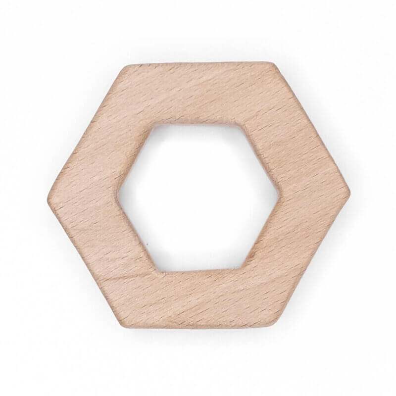 Anneau de dentition en bois hexagonal en bois de hêtre sécurité enfant