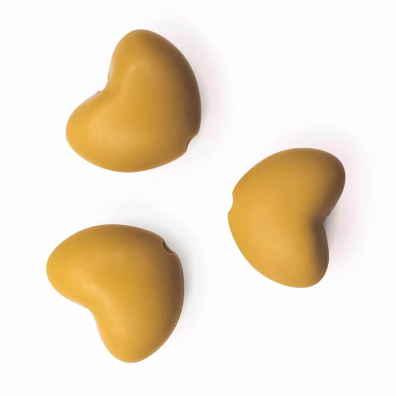 Silicone bead heart bpa free ochre yellow