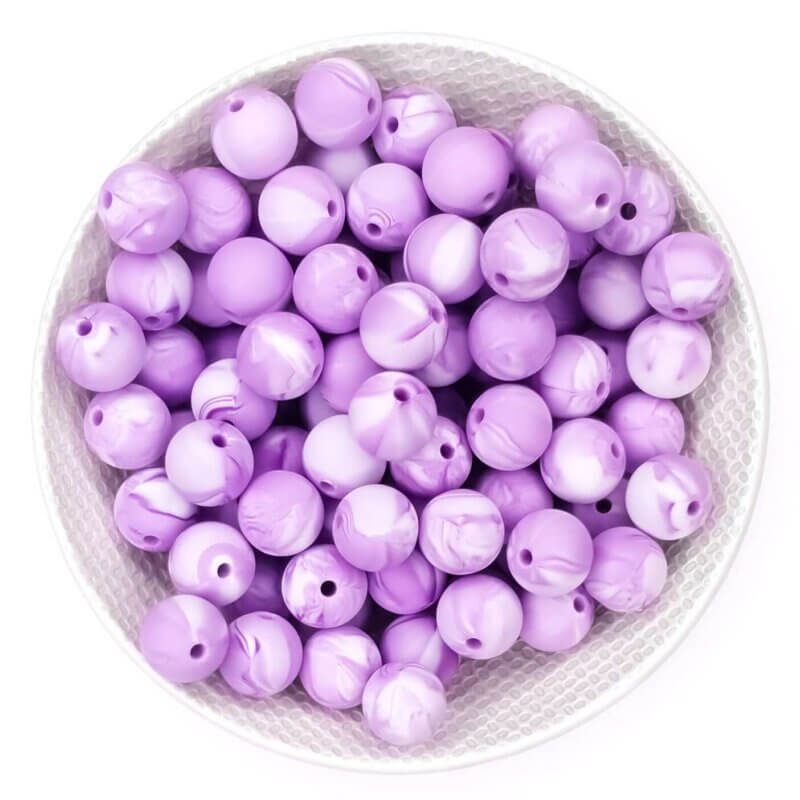 Silicone beads 12 mm marble white swirl purple bpa free wholesale