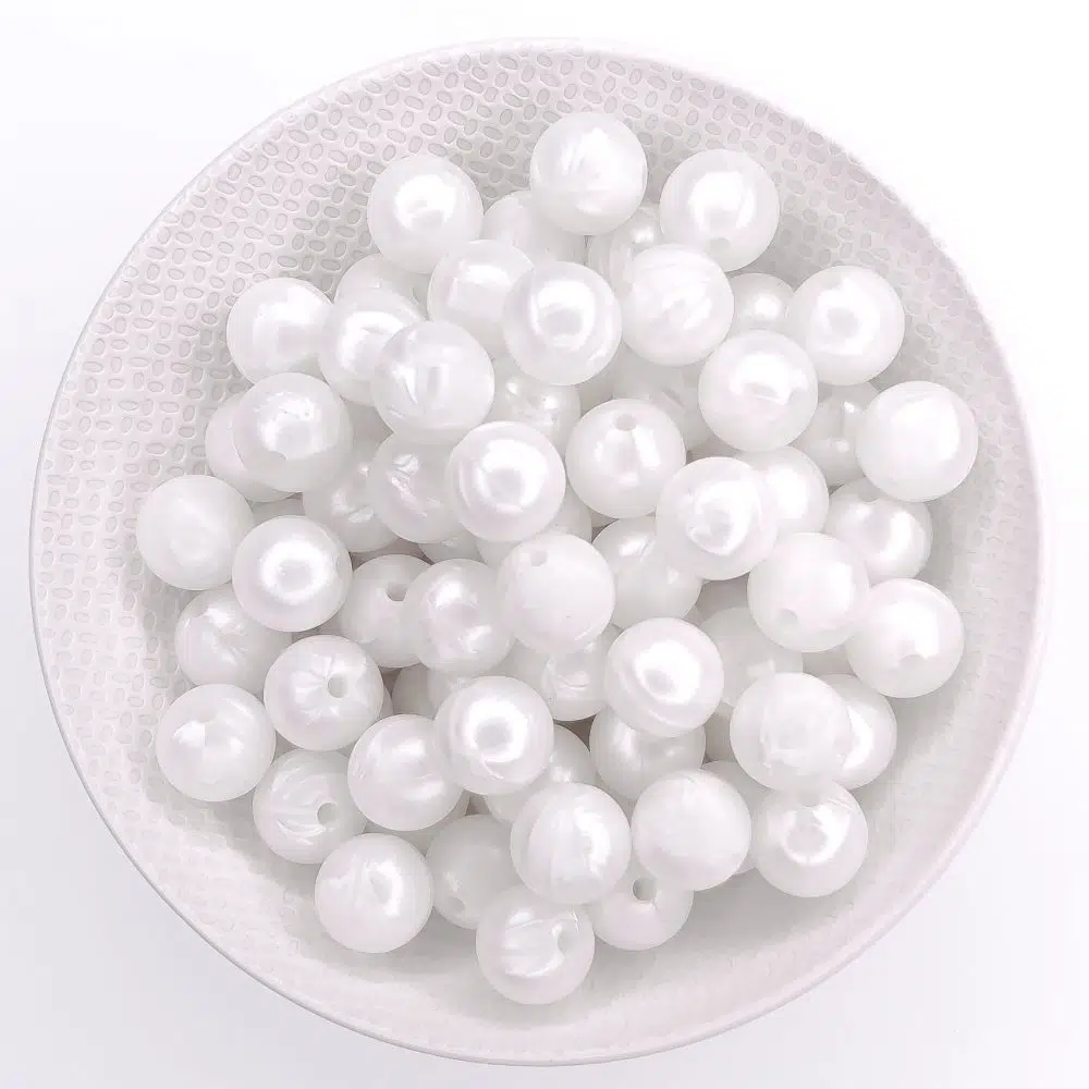 Siliconen kralen 12 mm rond metallic parel wit bijtring speenkoord