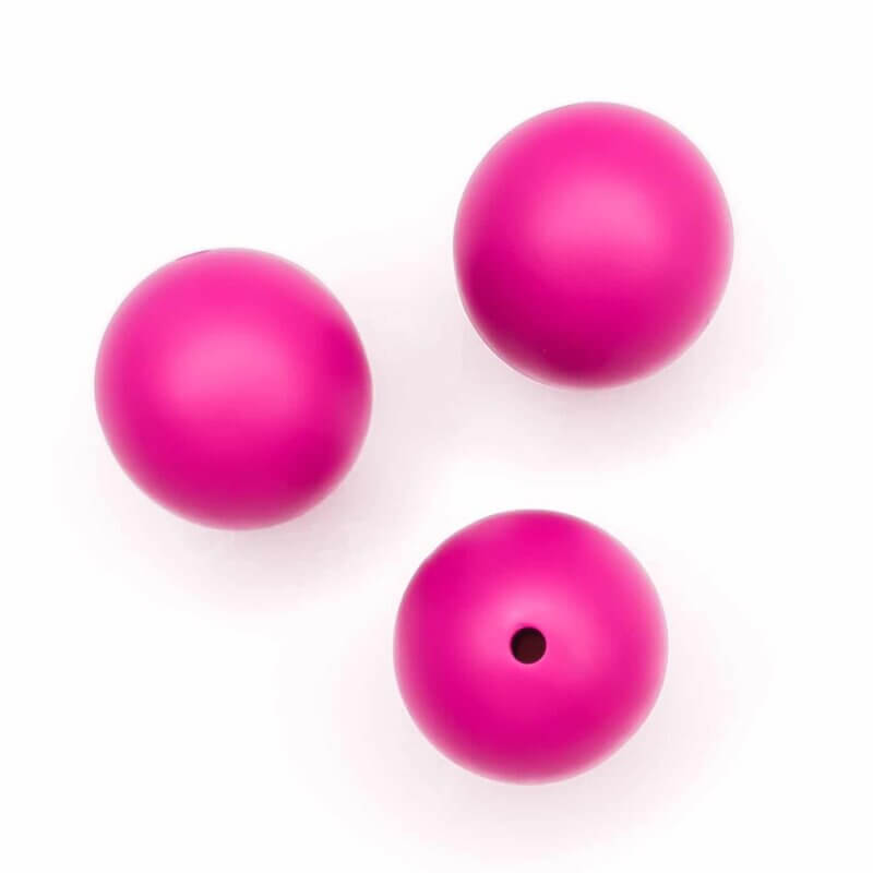 Perles en silicone - 16 mm - rondes - rose magenta