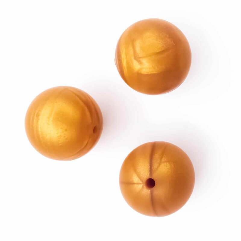 Silicone beads 19 mm bpa free baby safe pacifier cord metallic gold brown
