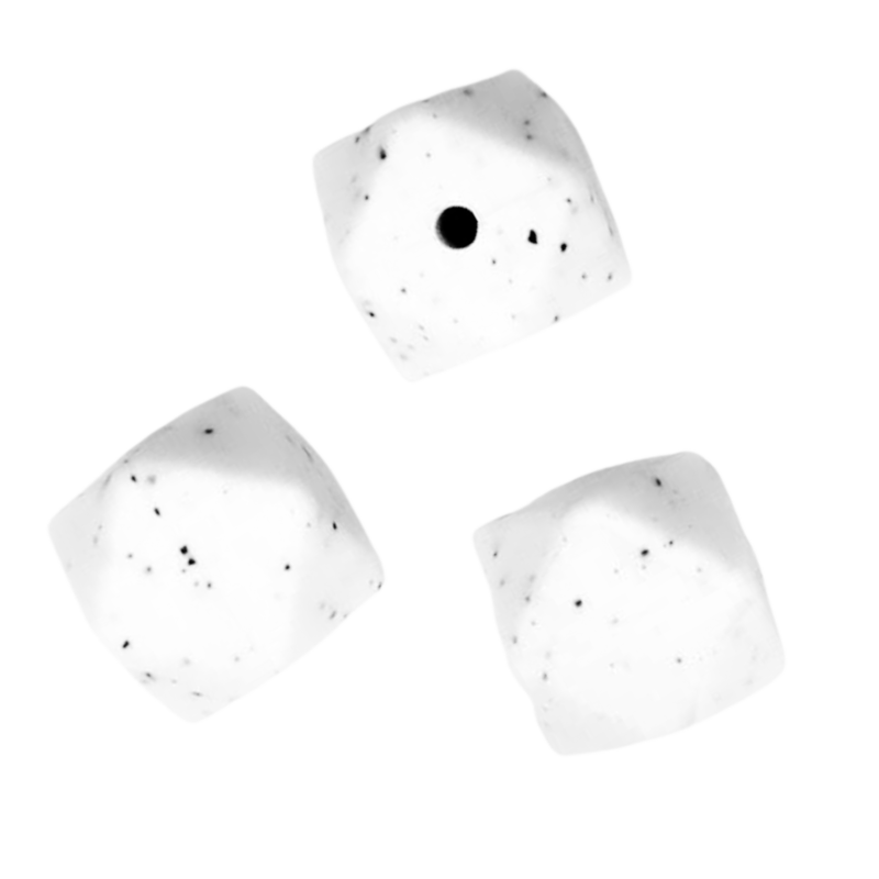 Perles en silicone - Hexagone - 14 mm - Blanc moucheté