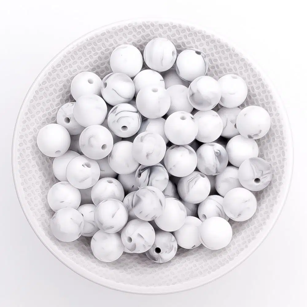 Siliconen kralen bpa vrij marmer zwart wit 12 mm bpa vrij baby veilig bijtring