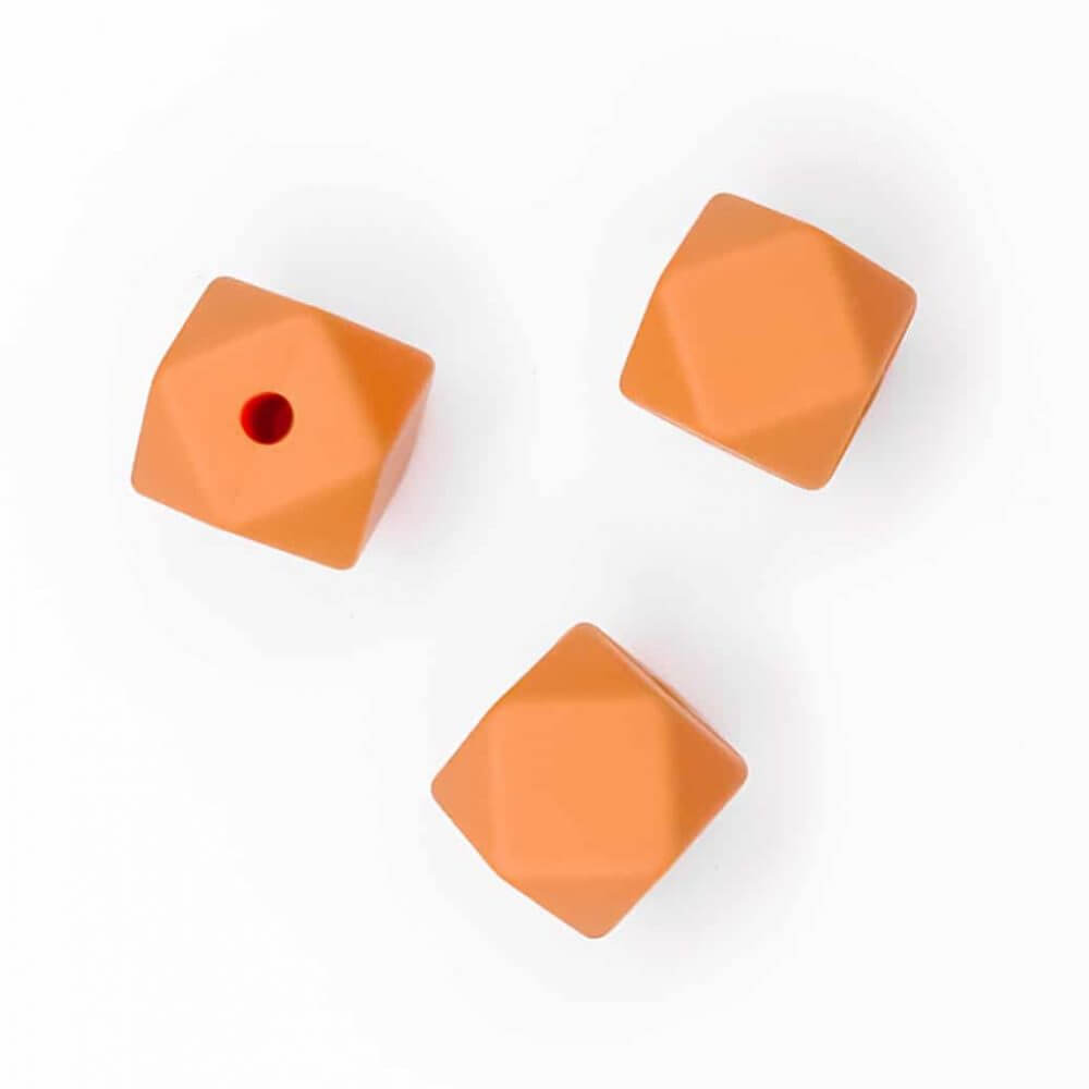 Siliconen kralen hexagon 11 mm papaya oranje bpa vrij baby veilig klein