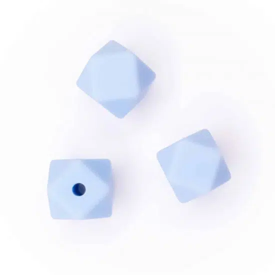 Siliconen kralen hexagon 11 mm poeder licht blauw bpa vrij tassenhanger