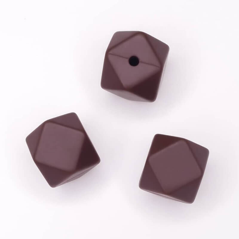 Silicone beads hexagon 14 mm choco