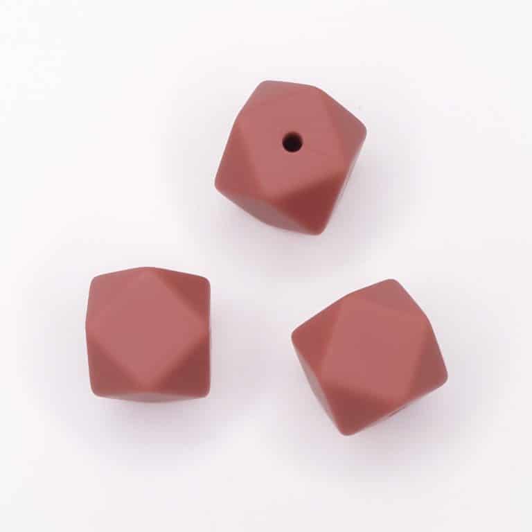 Silicone beads hexagon 14 mm liver