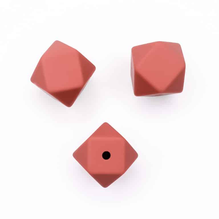 Silicone beads hexagon 14 mm stone red baby safe