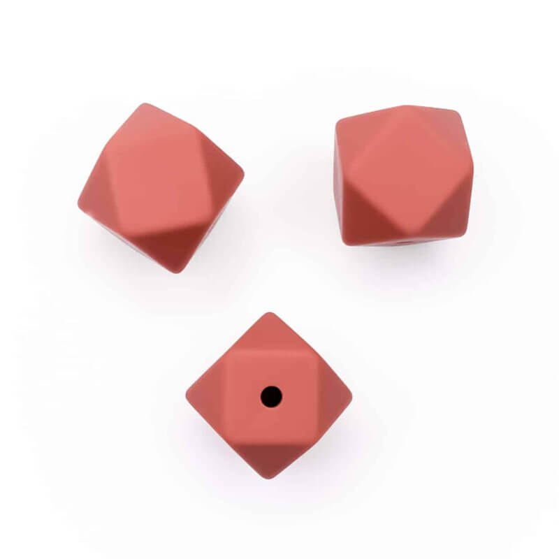 Silicone beads hexagon 14 mm stone red baby safe