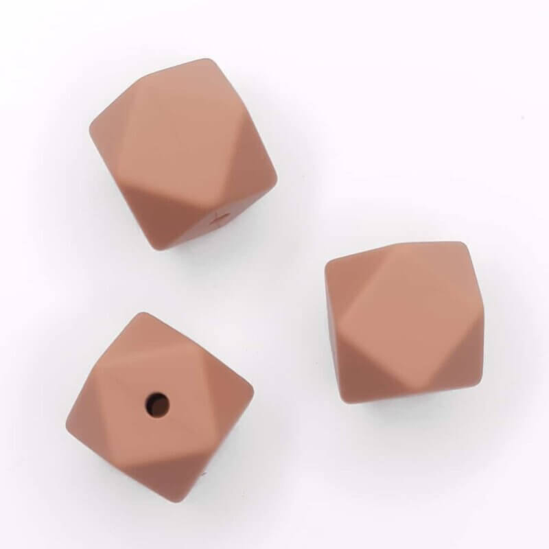 Silicone beads hexagon 17 mm milk chocolate