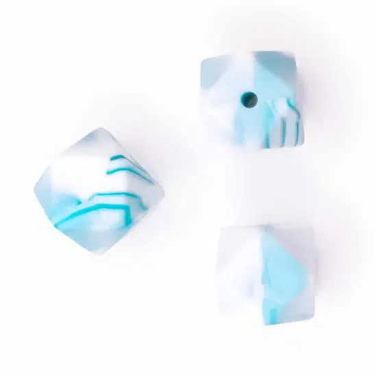 Siliconen kralen hexagon marmer wit teal bpa vrij