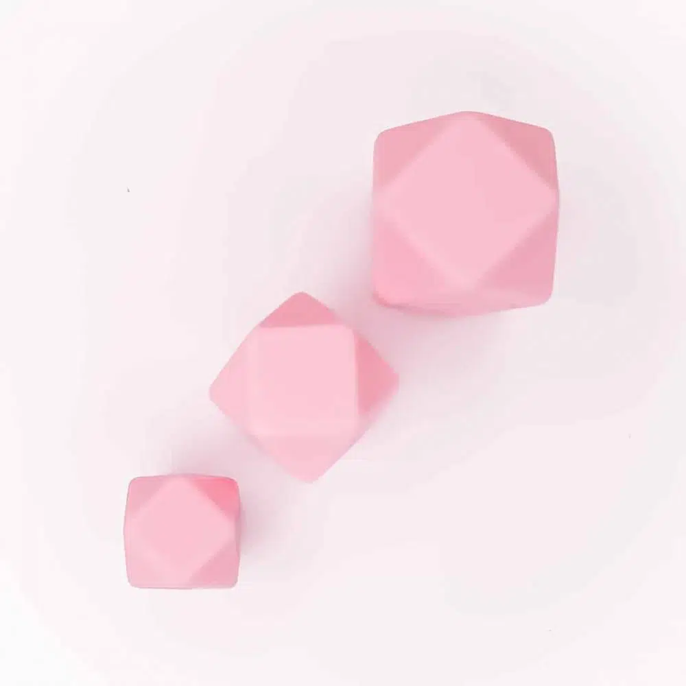 Siliconen kralen hexagon perzik roze vergelijk grootte