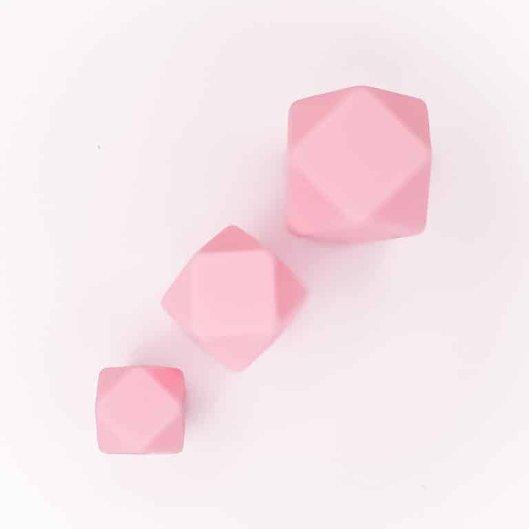 Siliconen kralen hexagon perzik roze vergelijk grootte