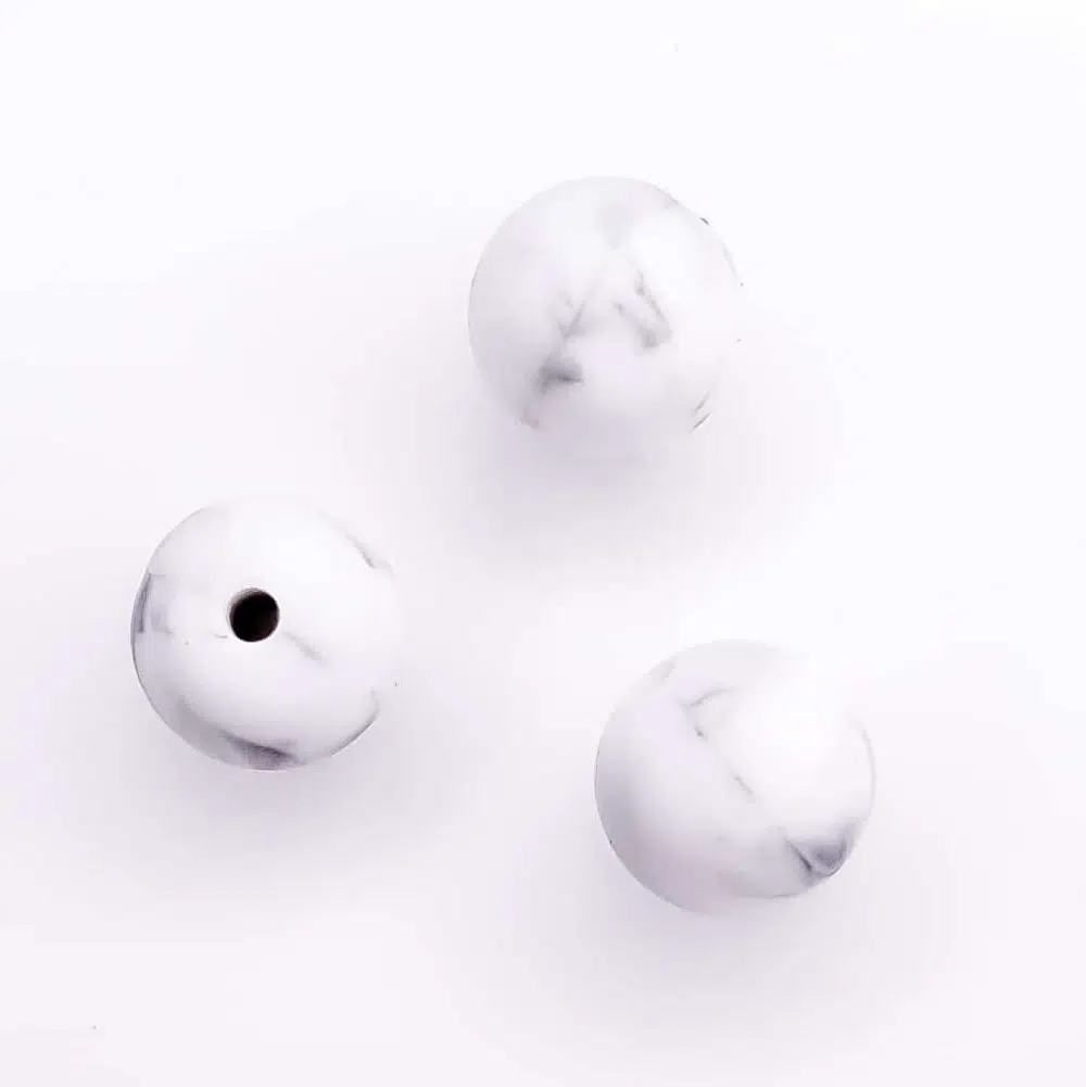 Siliconen kralen marmer zwart wit bpa vrij bijtring wangenspanner 12 mm