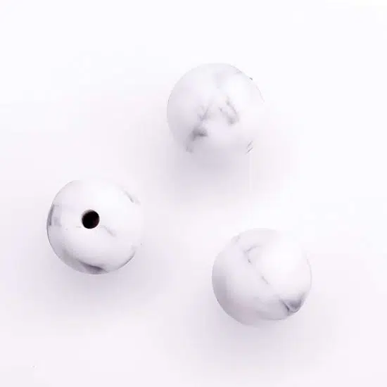 Siliconen kralen marmer zwart wit bpa vrij bijtring wangenspanner 12 mm