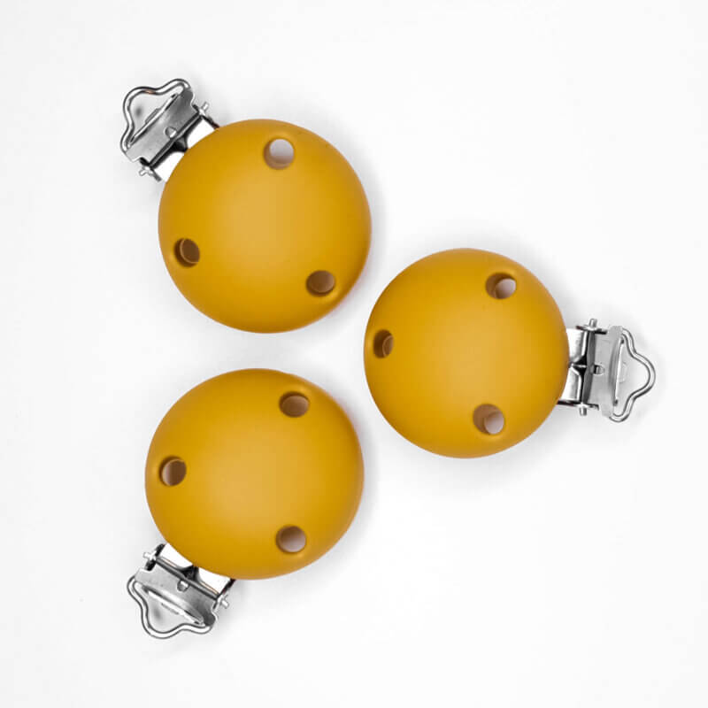 Silicone Pacifier Clip with holes baby safe bpa free ochre yellow