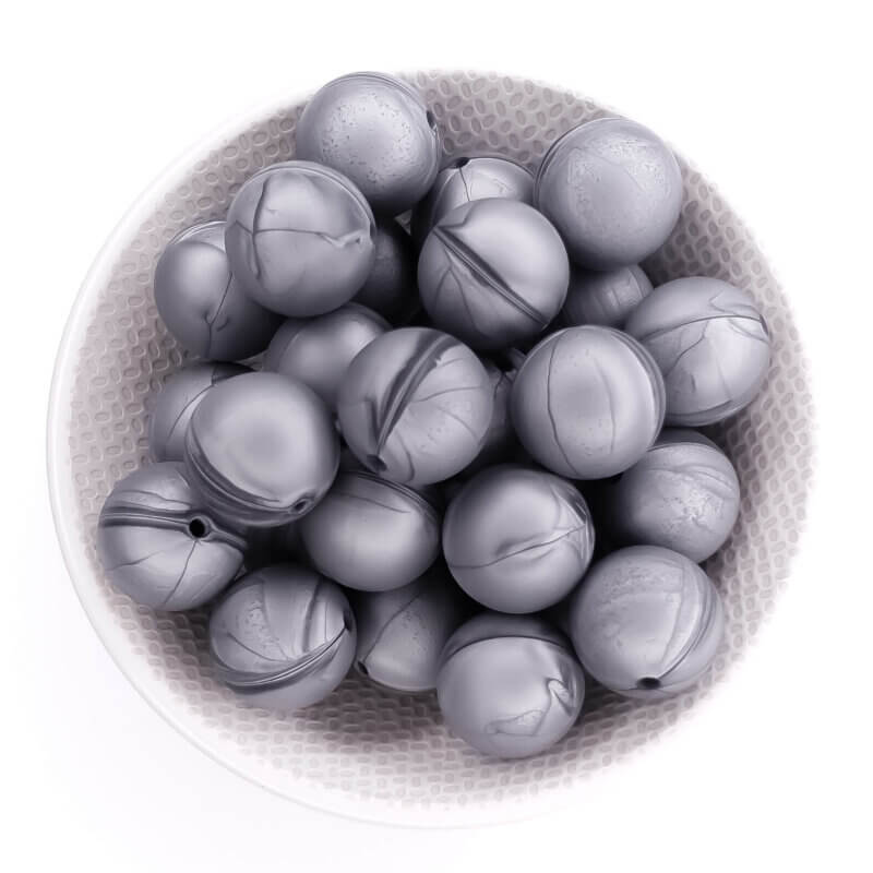 Silberne metallische Silikonperlen bpa frei 19 mm