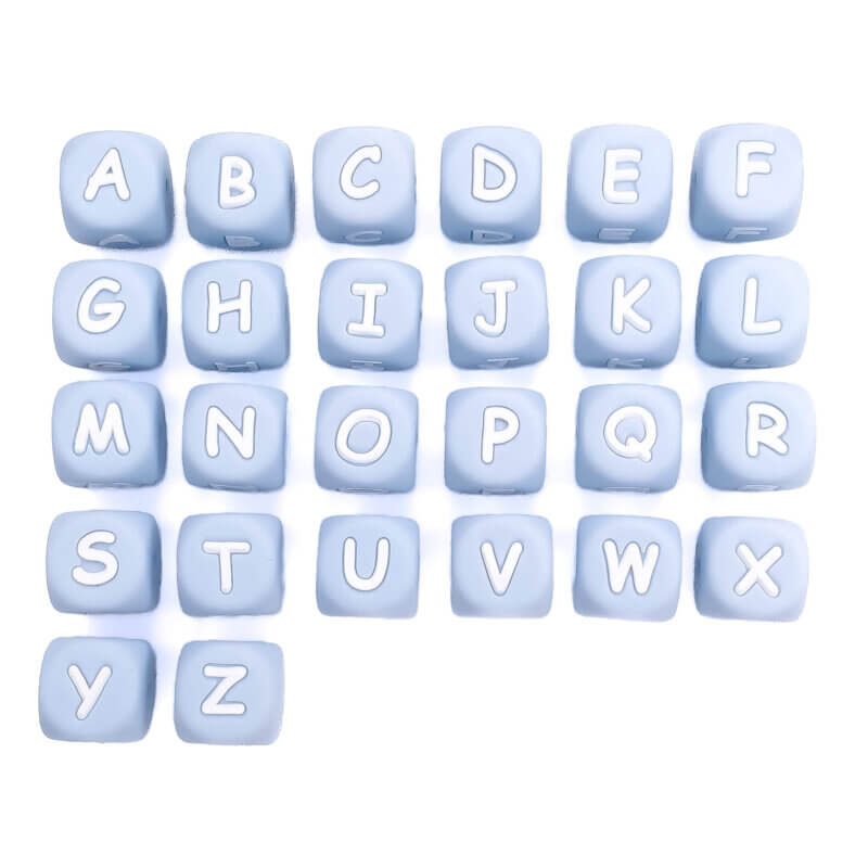 Silicone letter beads blue boys bpa free pacifier cord teething ring wholesale