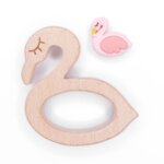 Houten bijtfiguur flamingo met kraal baby veilig