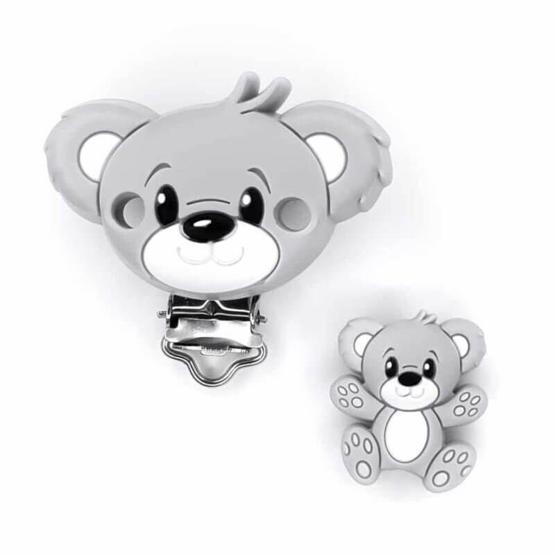 Attache-sucette cordon pour tétine bpa free bear light grey bead