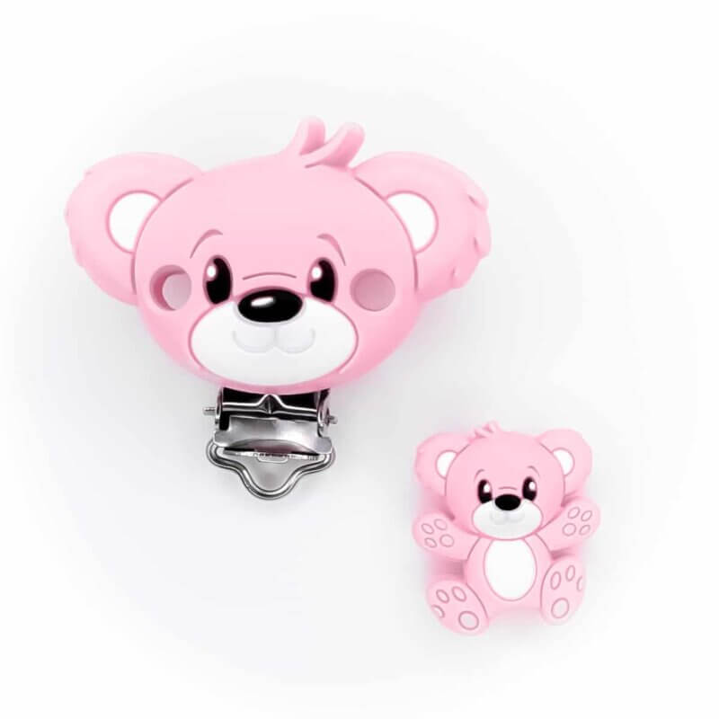 EN71 bpa free ce certified silicone bear pink and Pacifier Clip