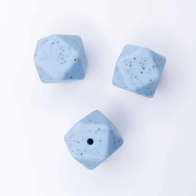 Silicone beads hexagon powder light blue with speckles