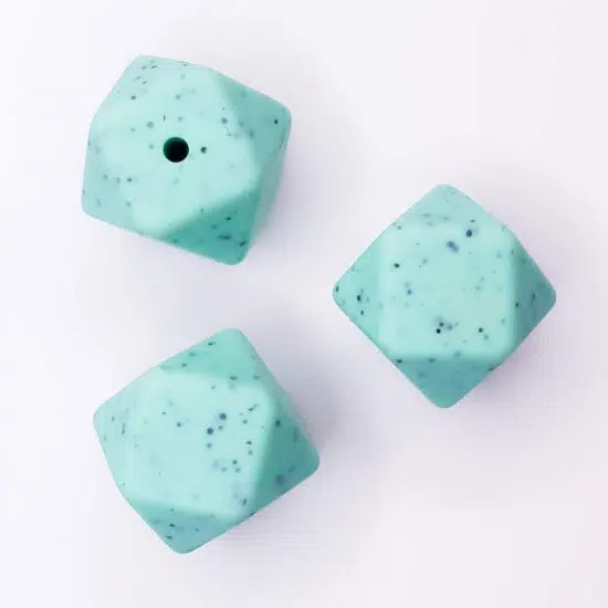 Siliconen kralen hexagon 17 mm mint groen met spikkels