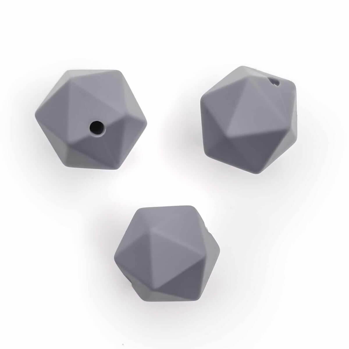 Silicone bead icosahedron dark gray twenty flat bpa free baby safe wholesale